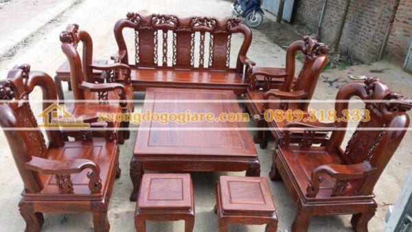 Bộ bàn ghế gỗ hương tay 12
