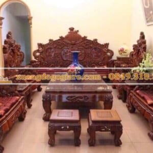 Bộ bàn ghế rồng đỉnh gỗ Hương Lào VIP – 12 món – Đoản 2m6