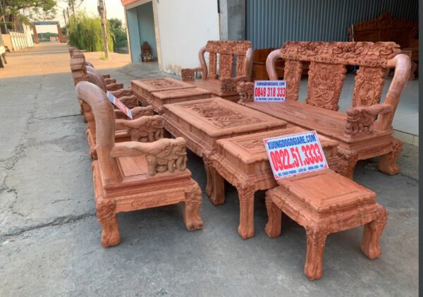 Bàn ghế minh quốc voi tay 12 chân 14 gỗ hương đá hàng tiêu dùng