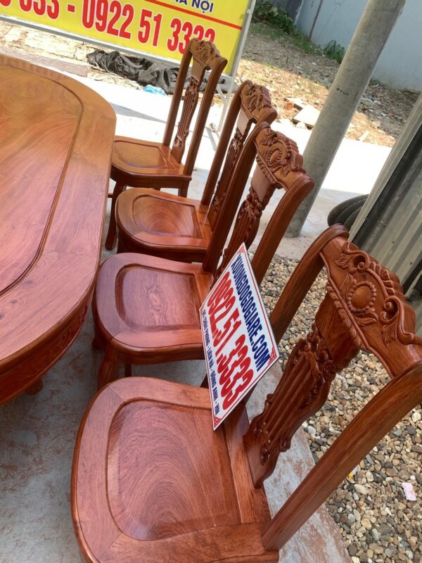 Bộ bàn ghế ăn 8 ghế gỗ hương đá đỏ mẫu cây đàn